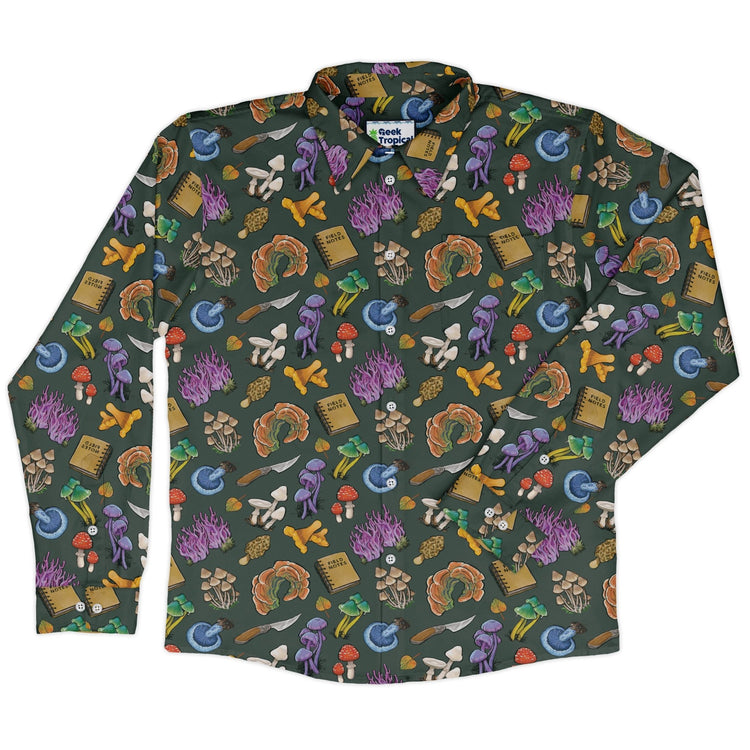 Anime Mushrooms Long Sleeve Button Up Shirt Geek Nerd adult sizing Anime Botany Print