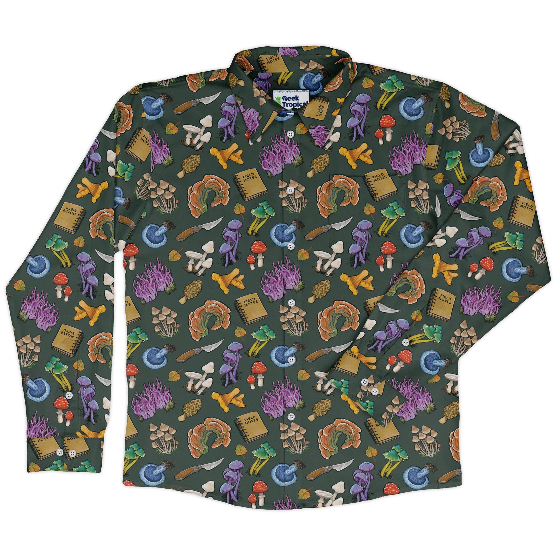 Anime Mushrooms Long Sleeve Button Up Shirt