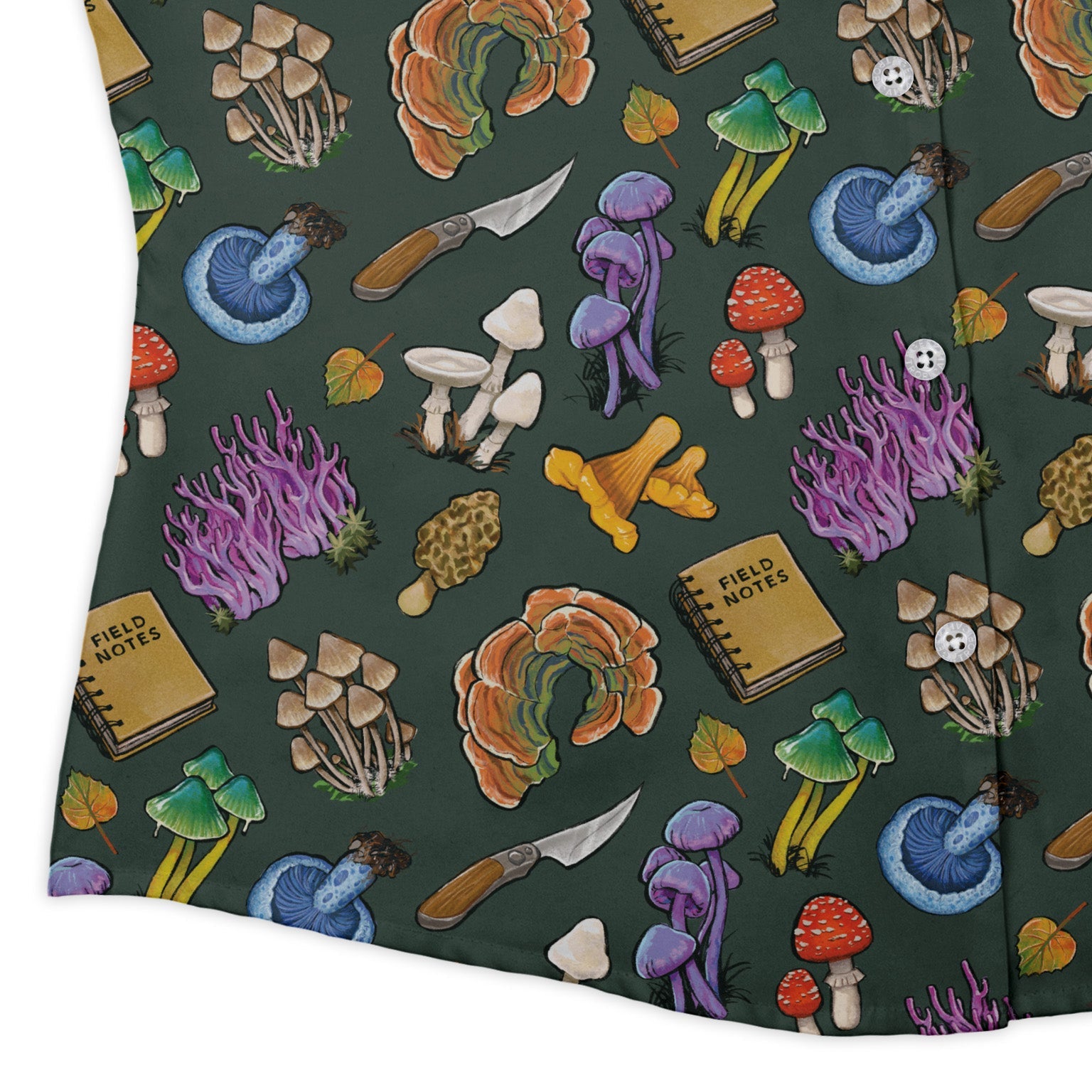 Anime Mushrooms Curvy Button Up Shirt Geek Nerd Anime Botany Print Ivy Dolamore