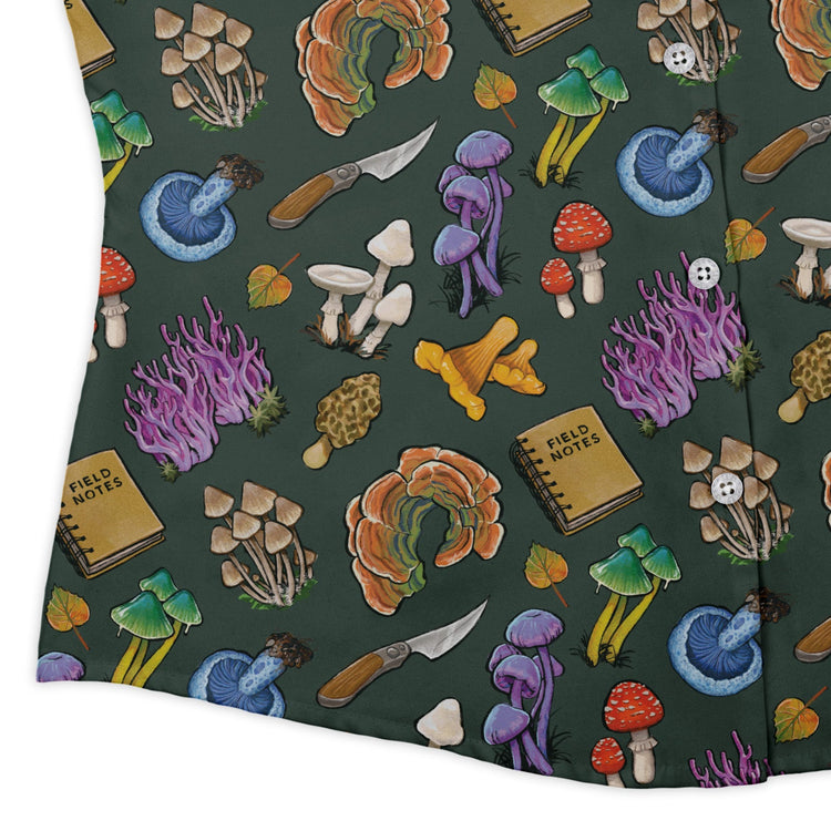 Anime Mushrooms Curvy Button Up Shirt Geek Nerd Anime Botany Print Ivy Dolamore