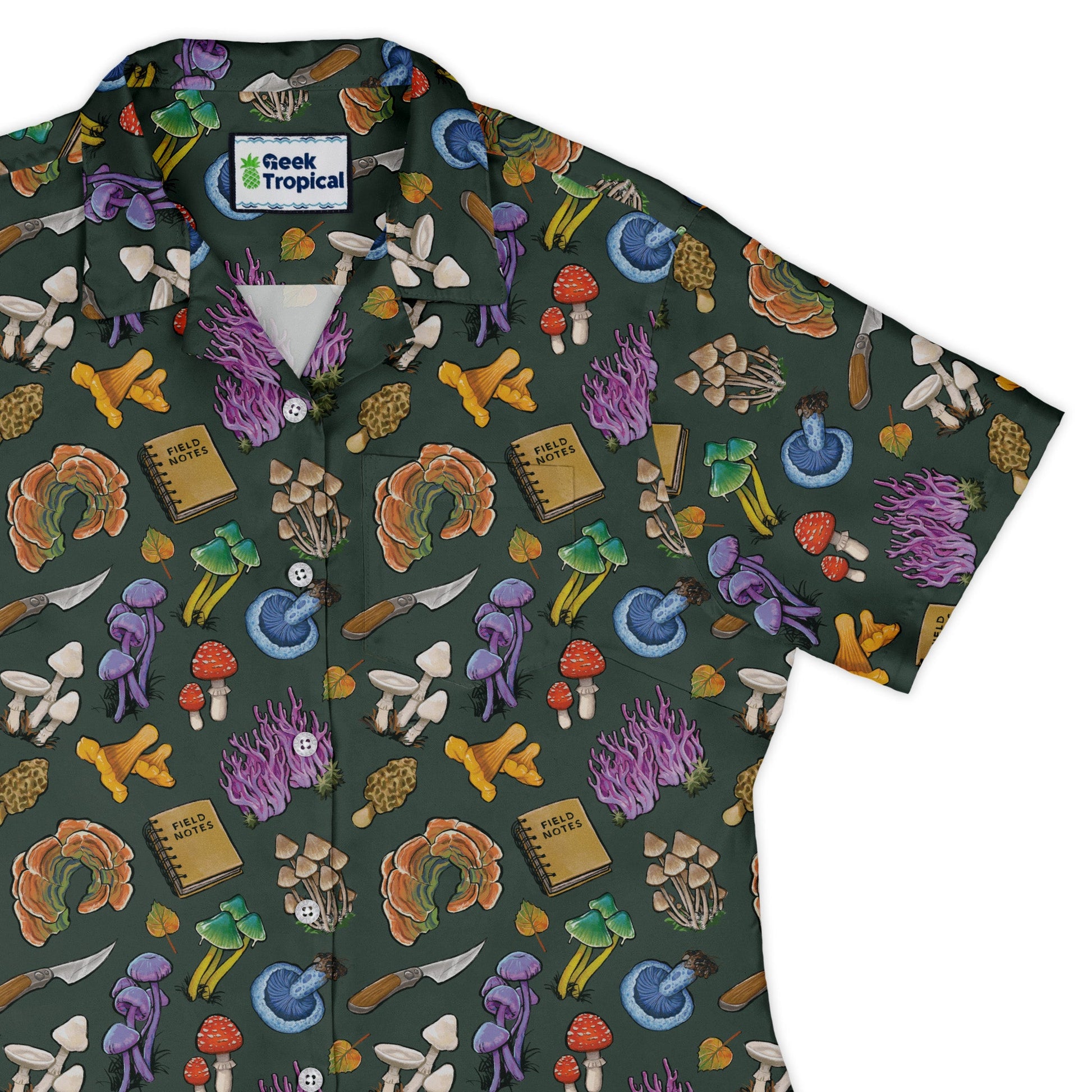 Anime Mushrooms Curvy Button Up Shirt Geek Nerd Anime Botany Print Ivy Dolamore