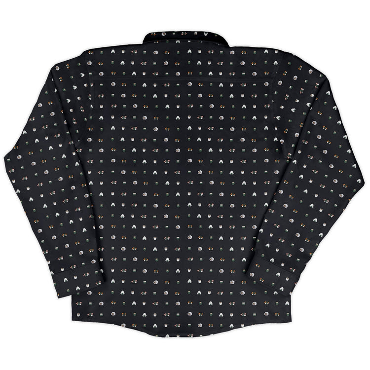 Anime Sushi Rolls Dark Long Sleeve Button Up Shirt Geek Nerd adult sizing Anime Design by Claire Murphy