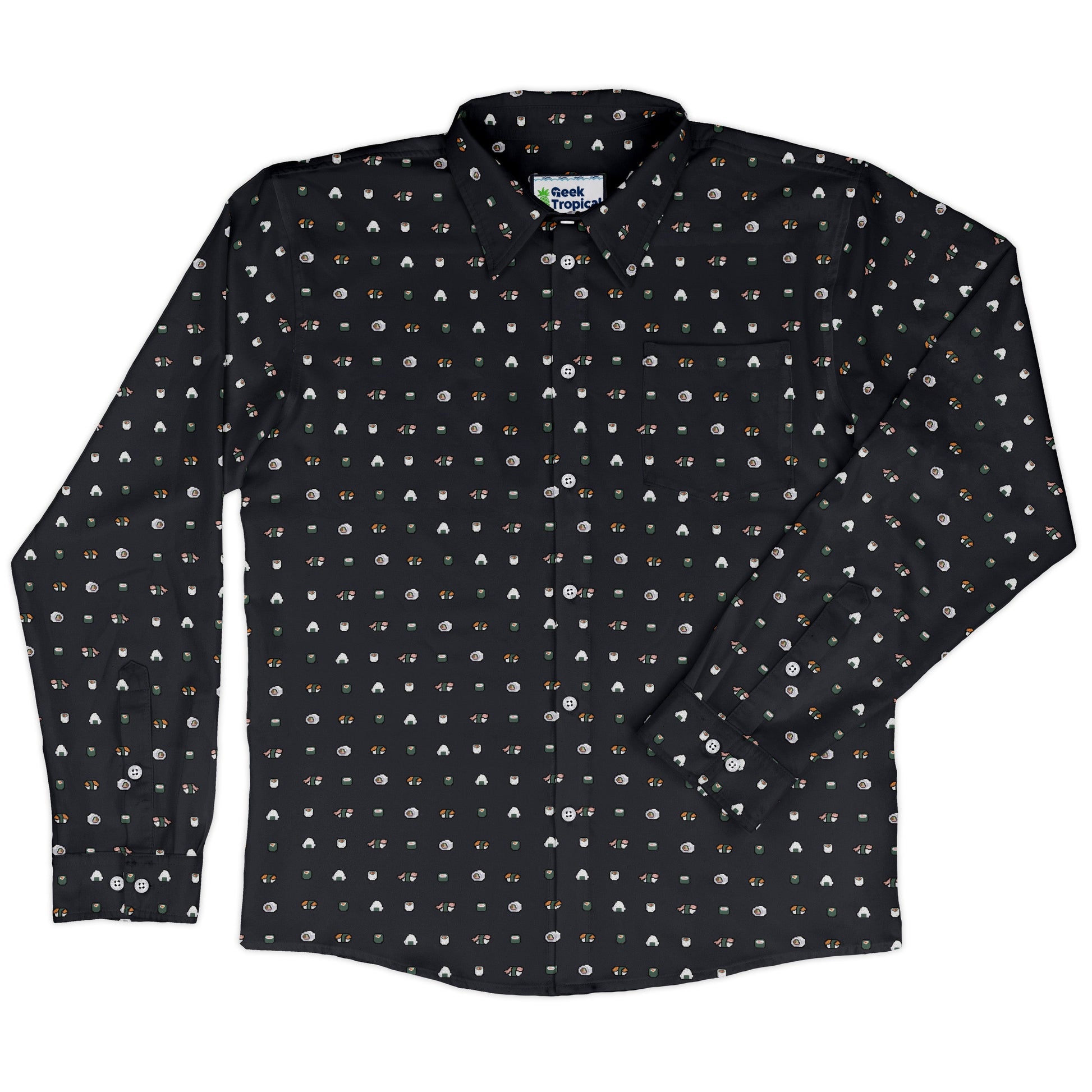 Anime Sushi Rolls Dark Long Sleeve Button Up Shirt