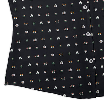 Anime Sushi Rolls Dark Curvy Button Up Shirt Geek Nerd Anime Design by Claire Murphy women