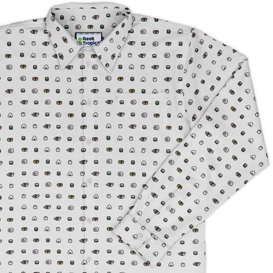 Anime Sushi Rolls Light Long Sleeve Button Up Shirt Geek Nerd adult sizing Anime Design by Claire Murphy