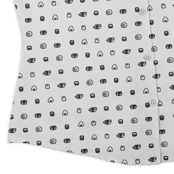 Anime Sushi Rolls Light Curvy Button Up Shirt Geek Nerd Anime Design by Claire Murphy women