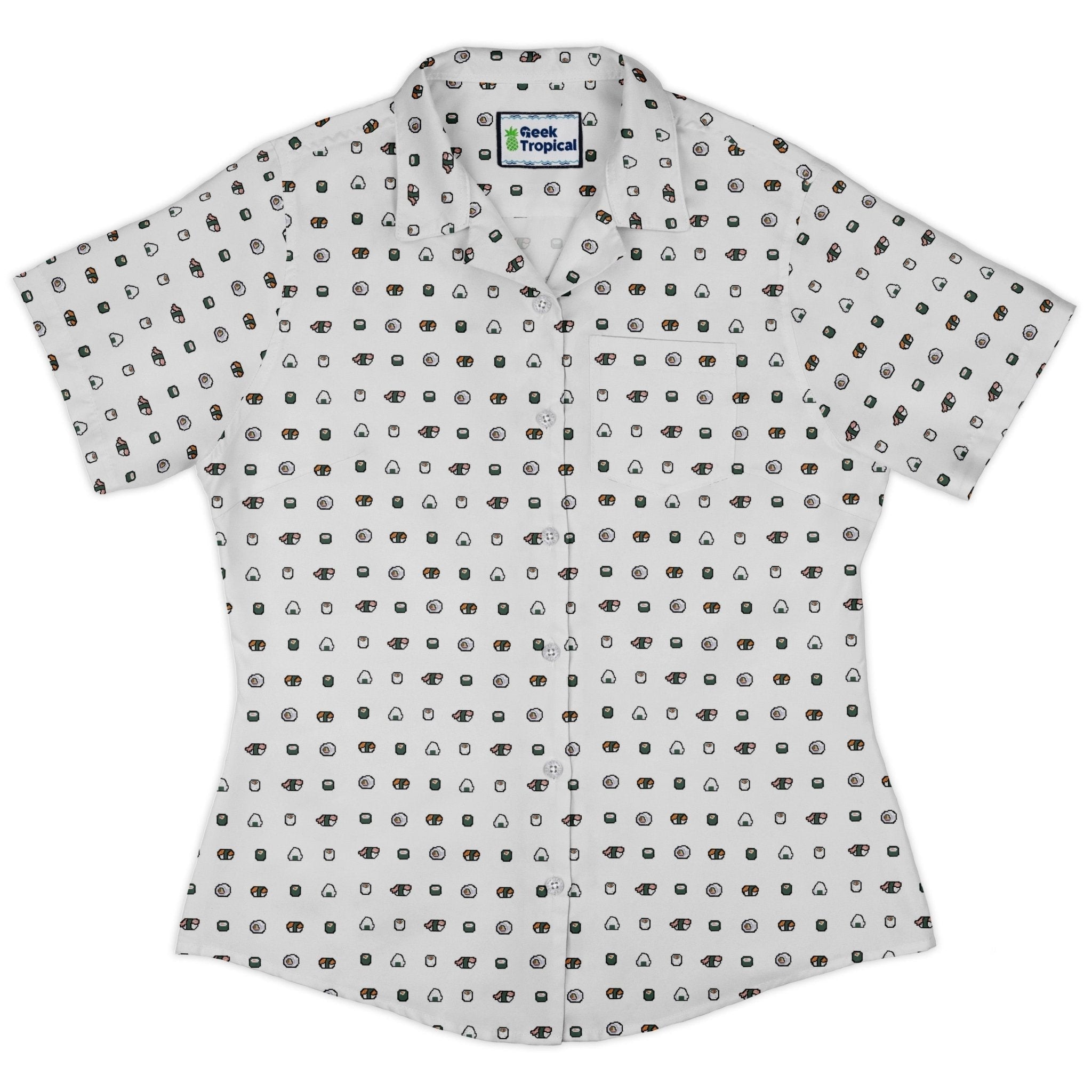Clearance Ready - to - Ship Anime Sushi Rolls Light Curvy Button Up Shirt Geek Nerd Anime Clearance Design by Claire Murphy