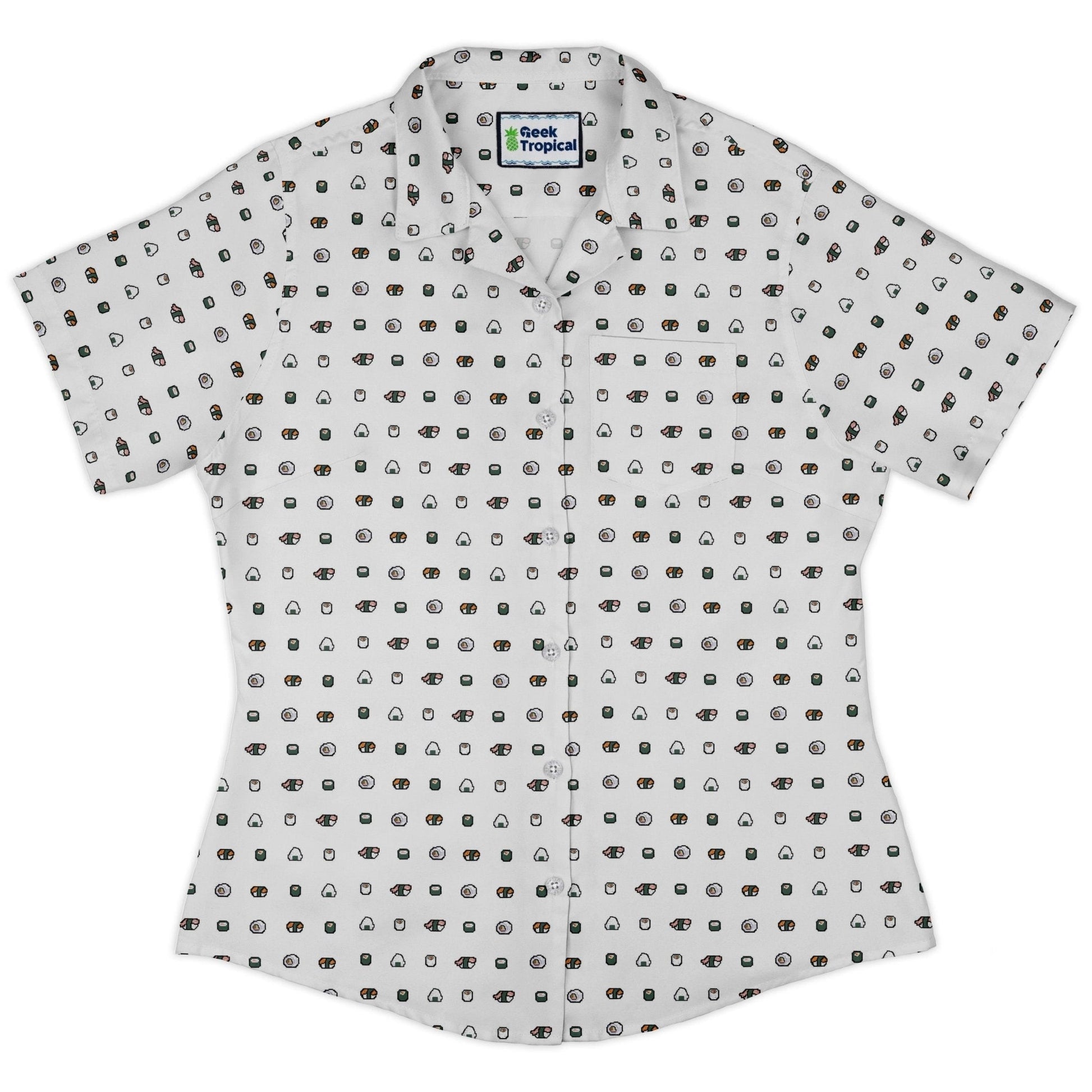 Clearance Ready - to - Ship Anime Sushi Rolls Light Curvy Button Up Shirt Geek Nerd Anime Clearance Design by Claire Murphy
