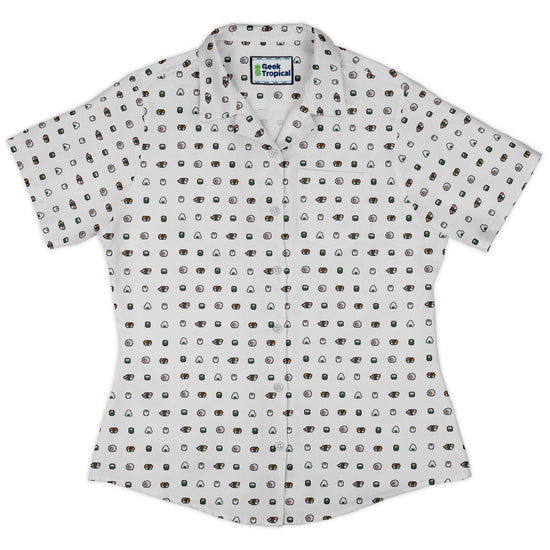 Anime Sushi Rolls Light Curvy Button Up Shirt Geek Nerd Anime Design by Claire Murphy women