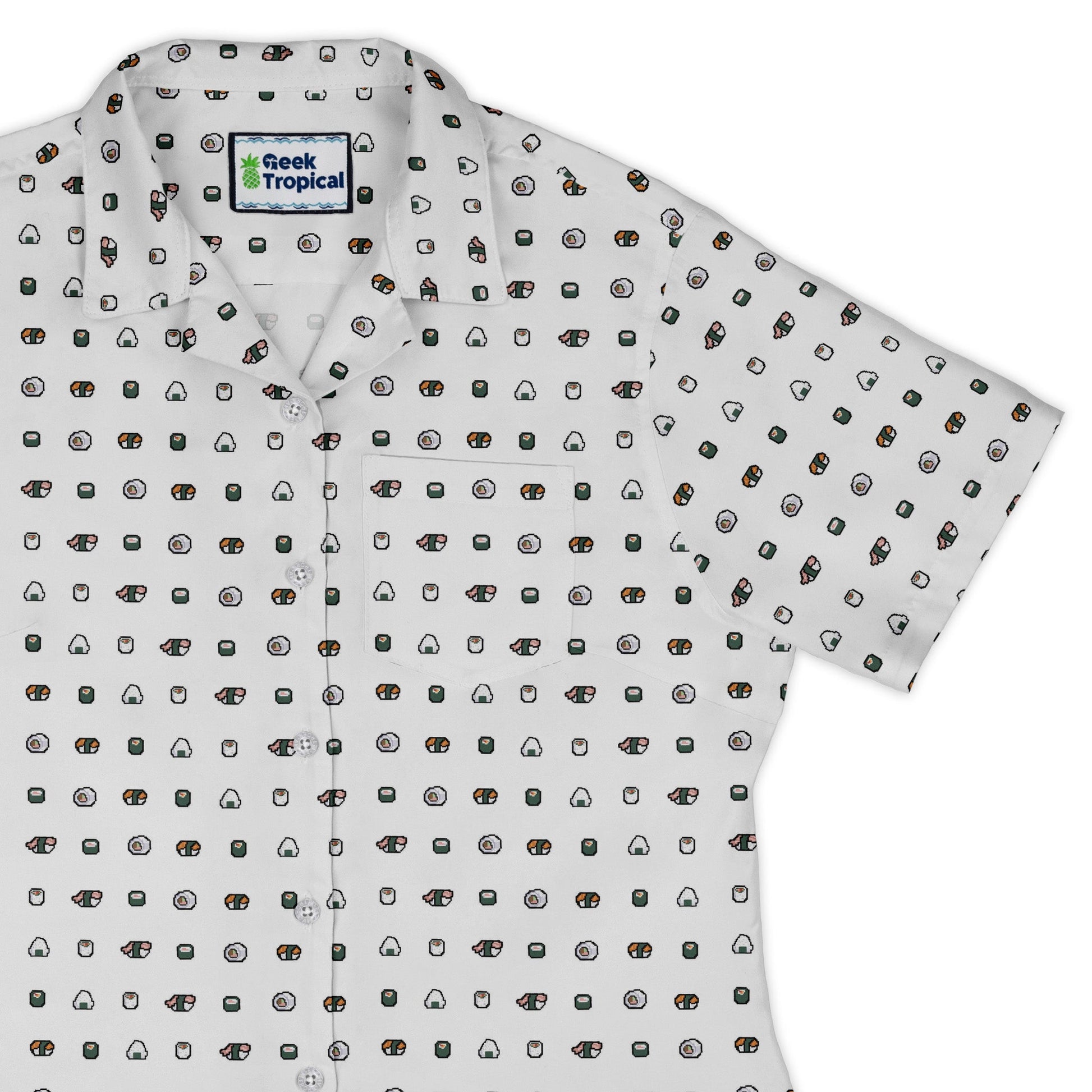 Anime Sushi Rolls Light Curvy Button Up Shirt Geek Nerd Anime Design by Claire Murphy women