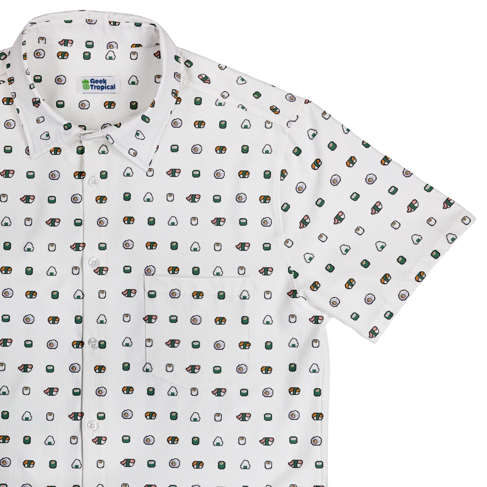 Anime Sushi Rolls Light Button Up Shirt - adult sizing - Anime - Design by Claire Murphy