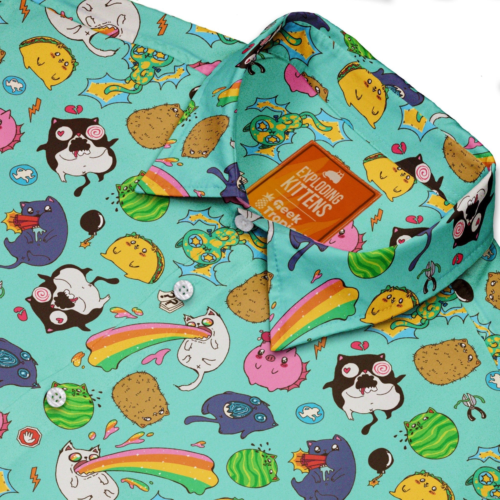 Anime Exploding Kittens Button Up Shirt - adult sizing - Animal Patterns - Anime