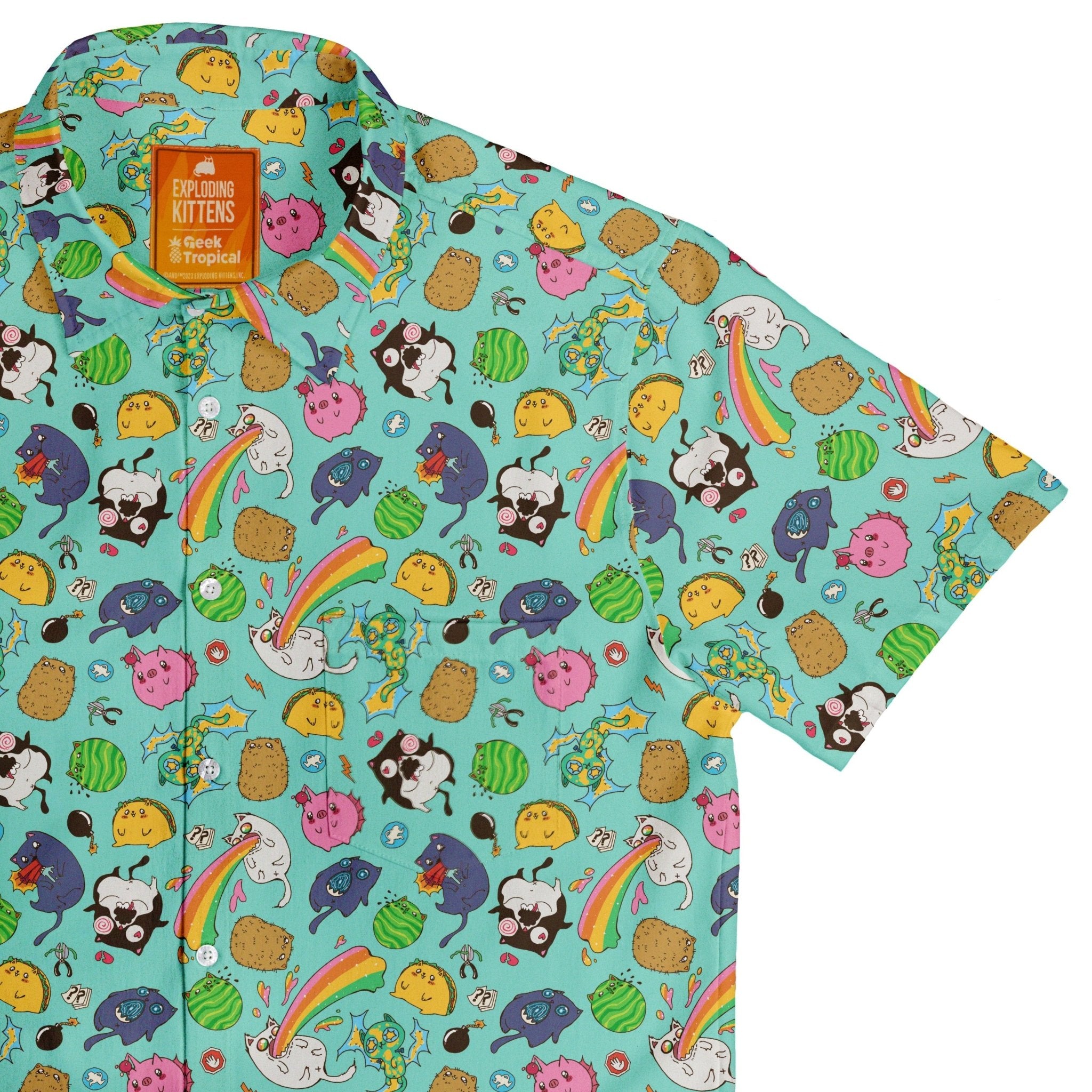 Anime Exploding Kittens Button Up Shirt - adult sizing - Animal Patterns - Anime