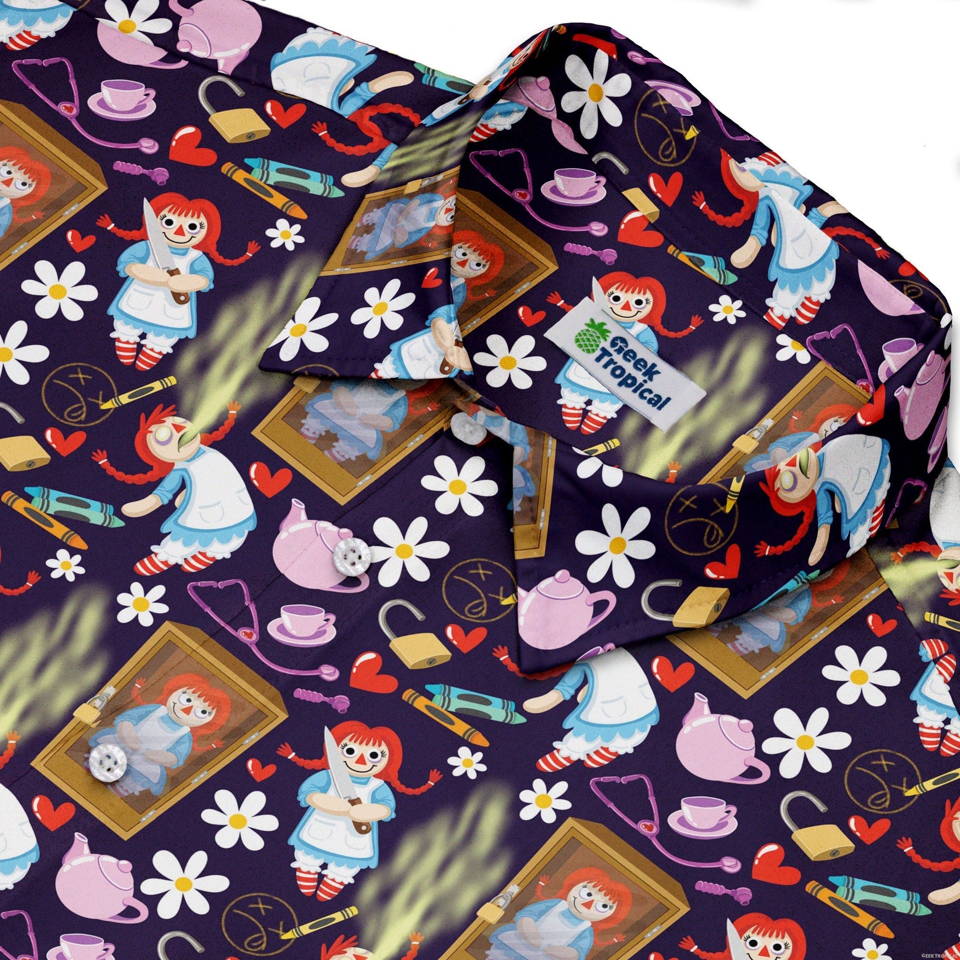 Annabelle Doll Button Up Shirt Geek Nerd 0925 adult sizing All Adult Button Up Shirts