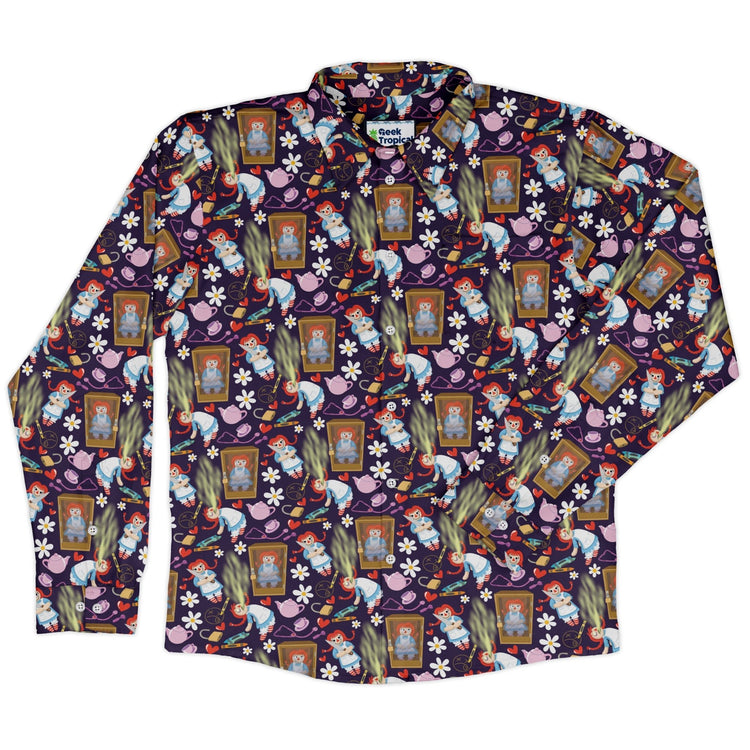 Annabelle Doll Long Sleeve Button Up Shirt Geek Nerd 0925 adult sizing All Adult Button Up Shirts