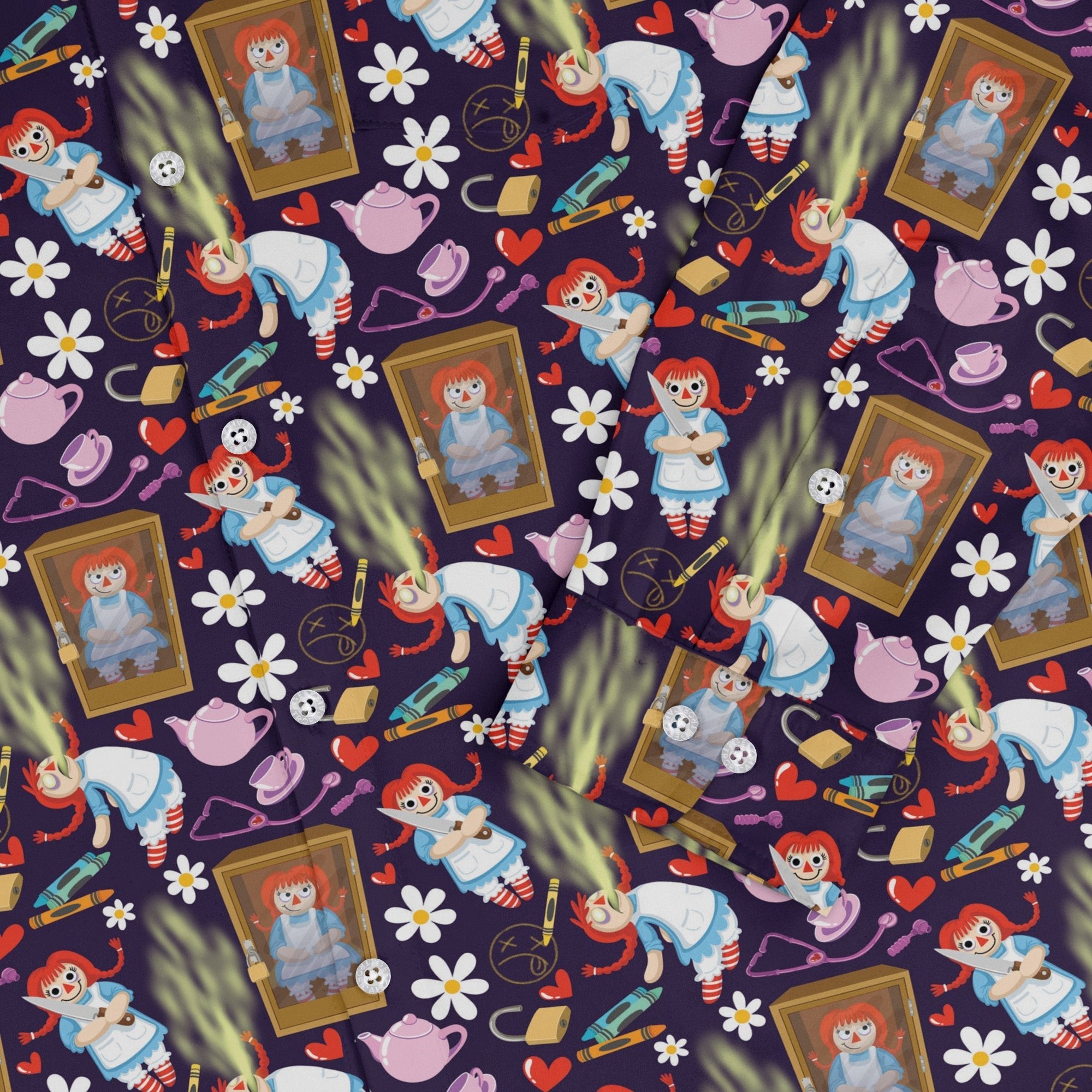 Annabelle Doll Long Sleeve Button Up Shirt Geek Nerd 0925 adult sizing All Adult Button Up Shirts