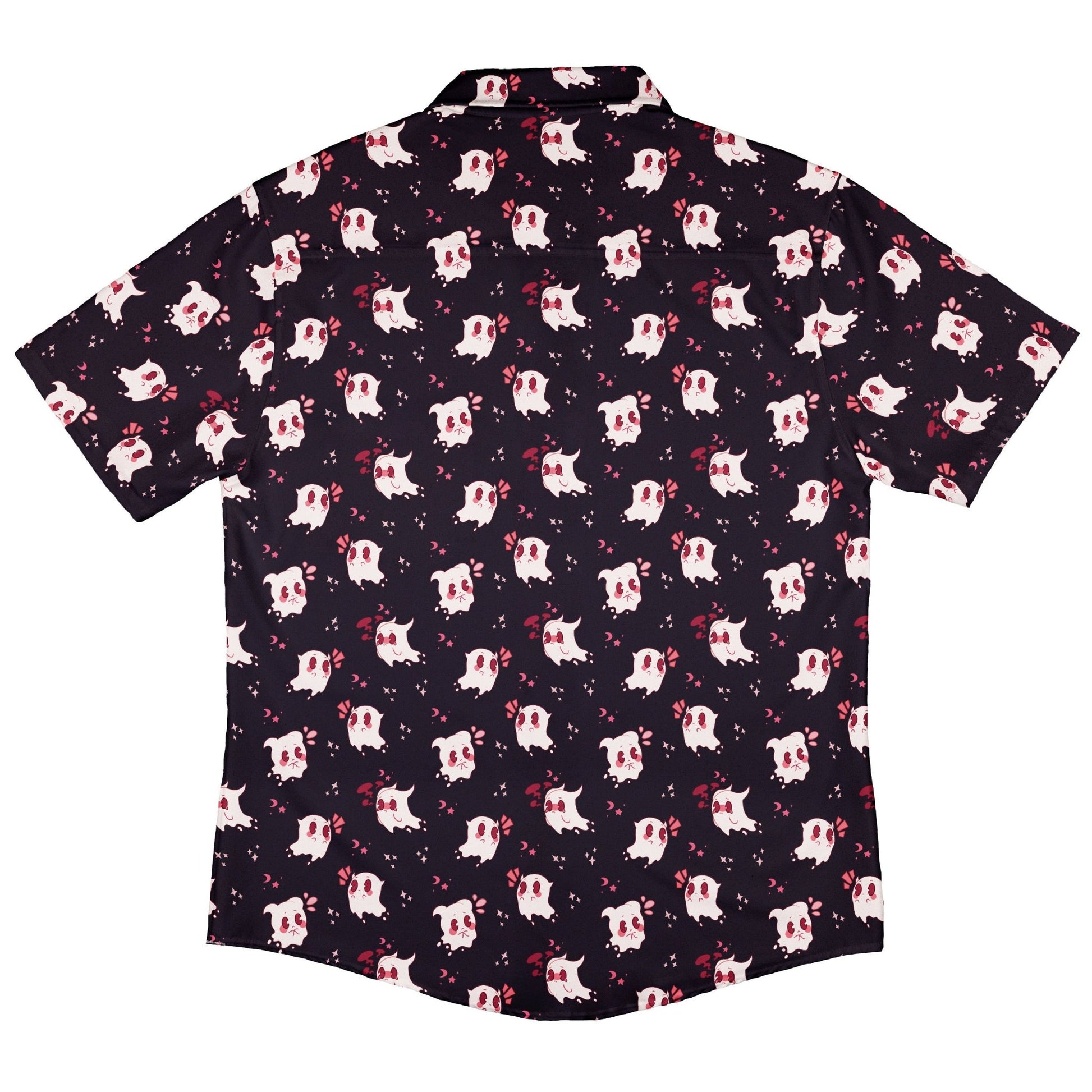 Anxious Ghost Red Button Up Shirt Geek Nerd adult sizing Anime Design by Ardi Tong