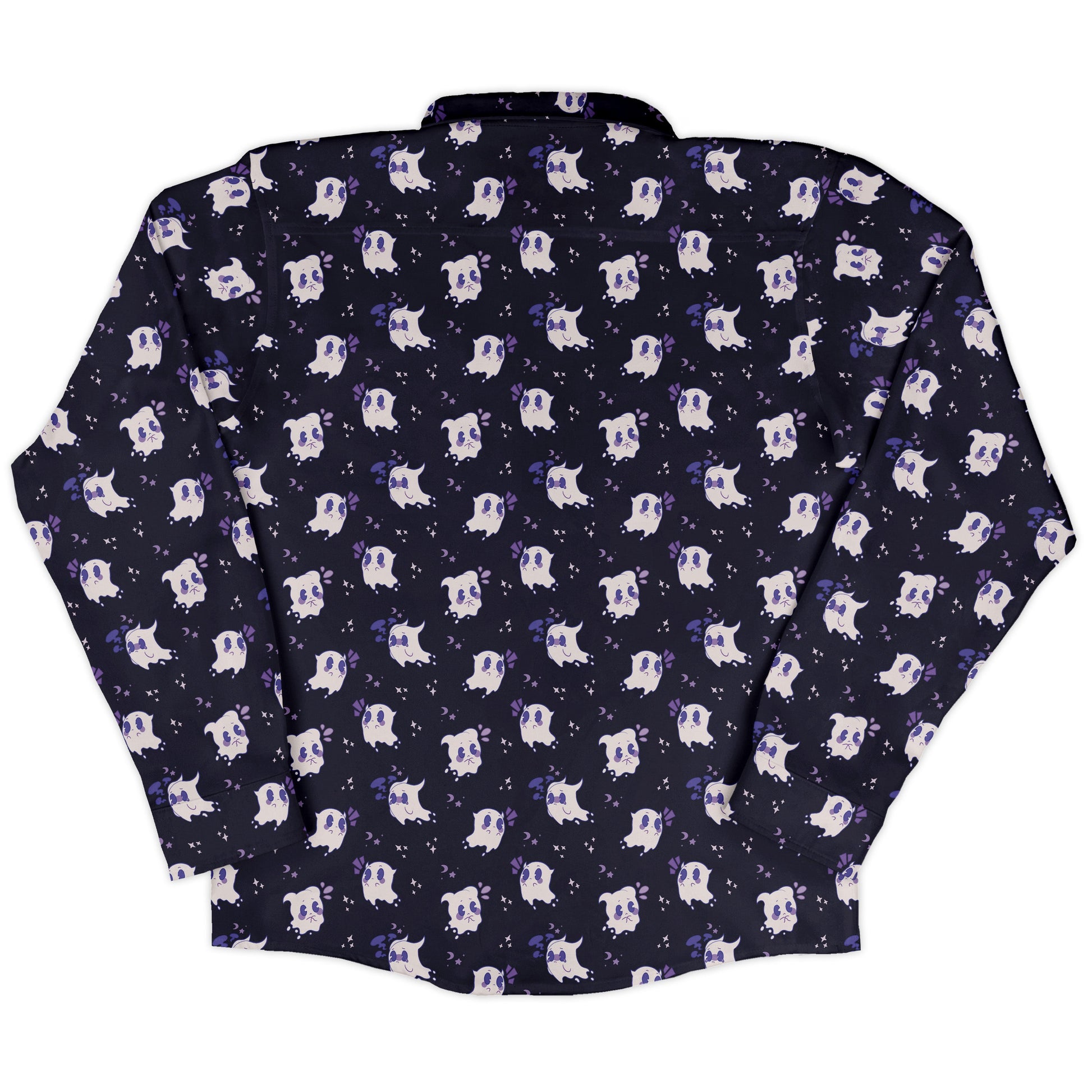 Anxious Ghosts Purple Long Sleeve Button Up Shirt