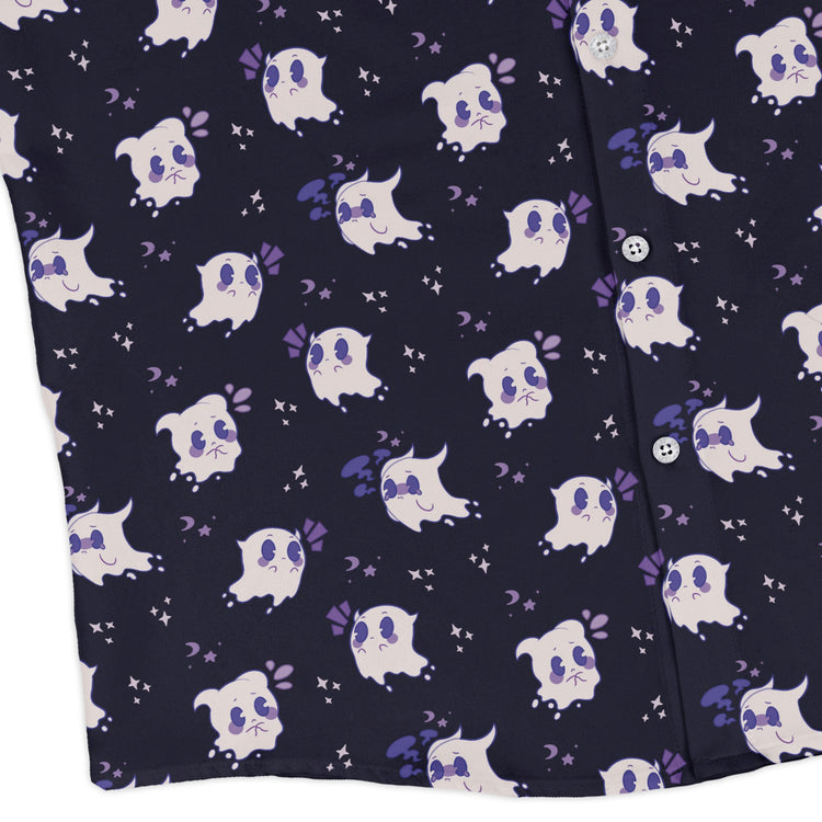 Anxious Ghosts Purple Long Sleeve Button Up Shirt Geek Nerd adult sizing Anime Design by Ardi Tong