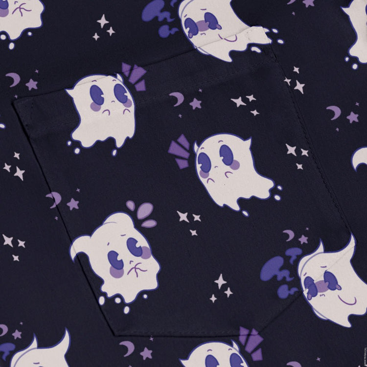 Anxious Ghosts Purple Long Sleeve Button Up Shirt Geek Nerd adult sizing Anime Design by Ardi Tong