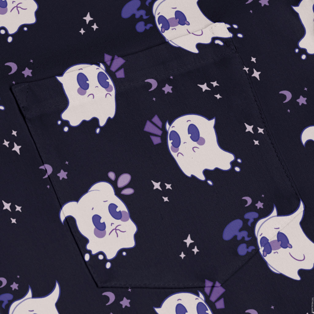 Anxious Ghosts Purple Long Sleeve Button Up Shirt