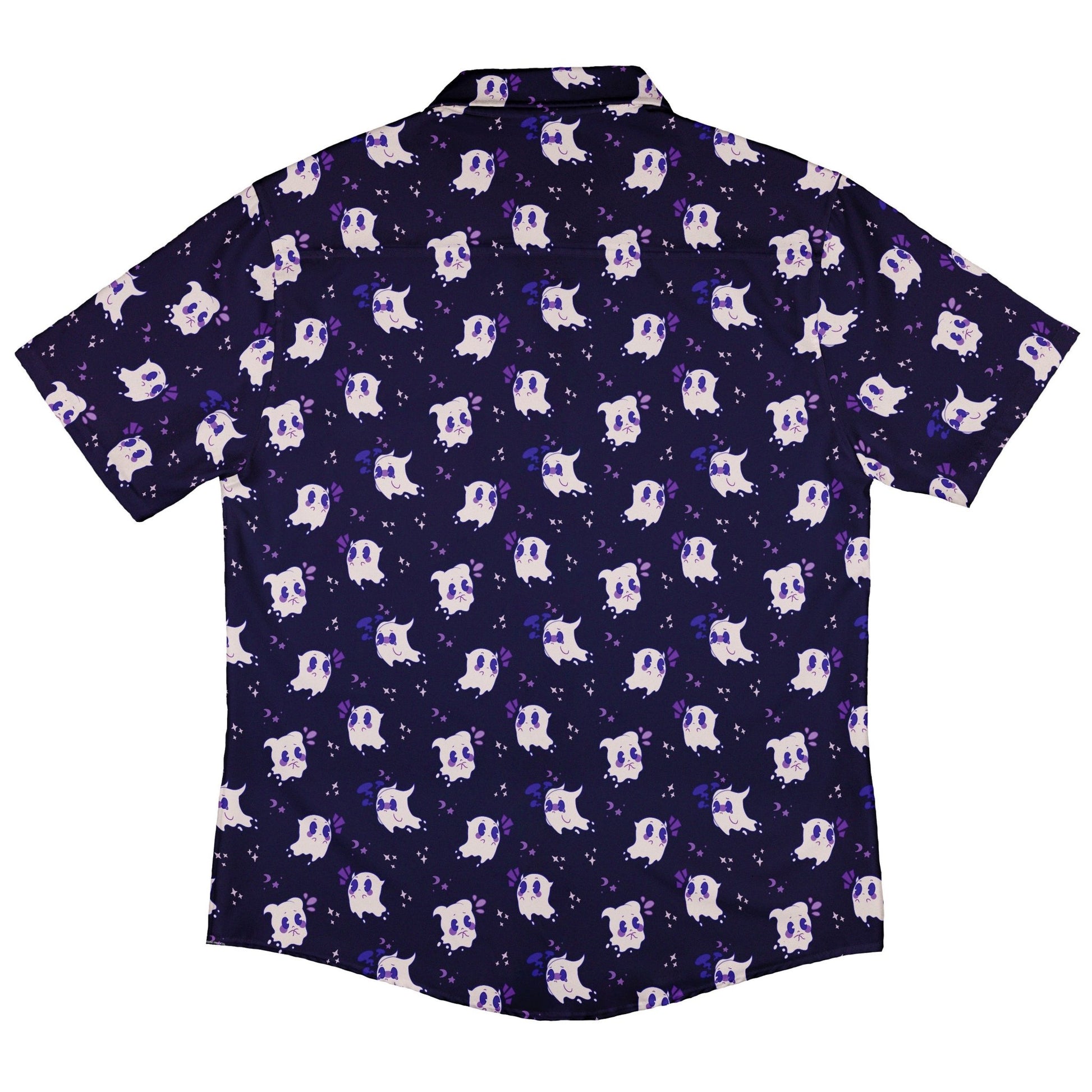 Anxious Ghost Purple Button Up Shirt - adult sizing - Anime - Design by Ardi Tong