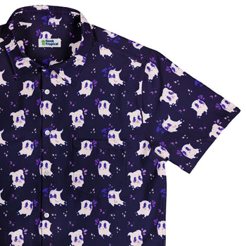 Anxious Ghost Purple Button Up Shirt - adult sizing - Anime - Design by Ardi Tong