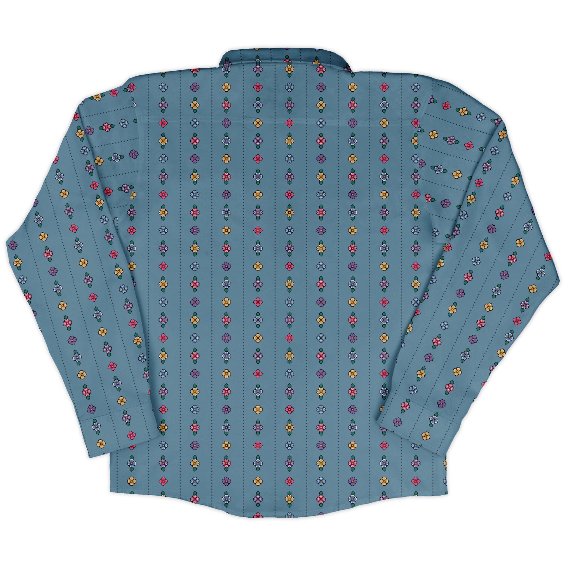 Arcade Pixel Flowers Long Sleeve Button Up Shirt