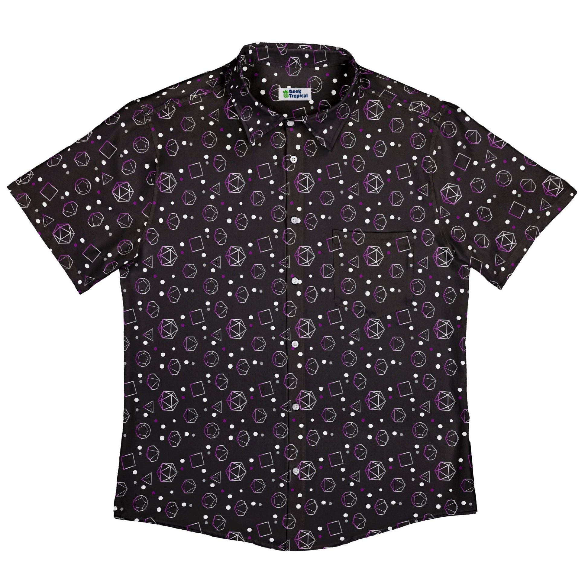 Asexual Pride Flag DND Dice Button Up Shirt - adult sizing - Design by Heather Davenport - dnd & rpg print