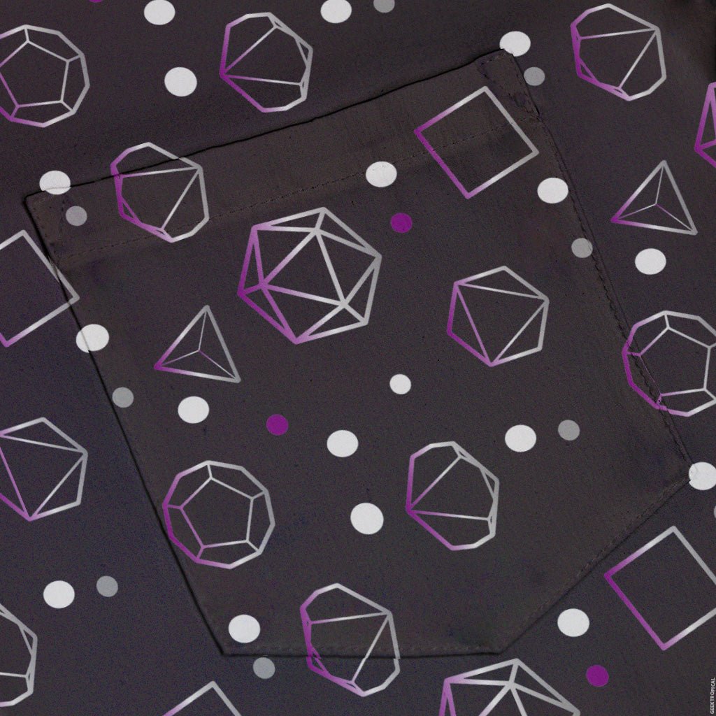 Asexual Pride Flag DND Dice Button Up Shirt - adult sizing - Design by Heather Davenport - dnd & rpg print