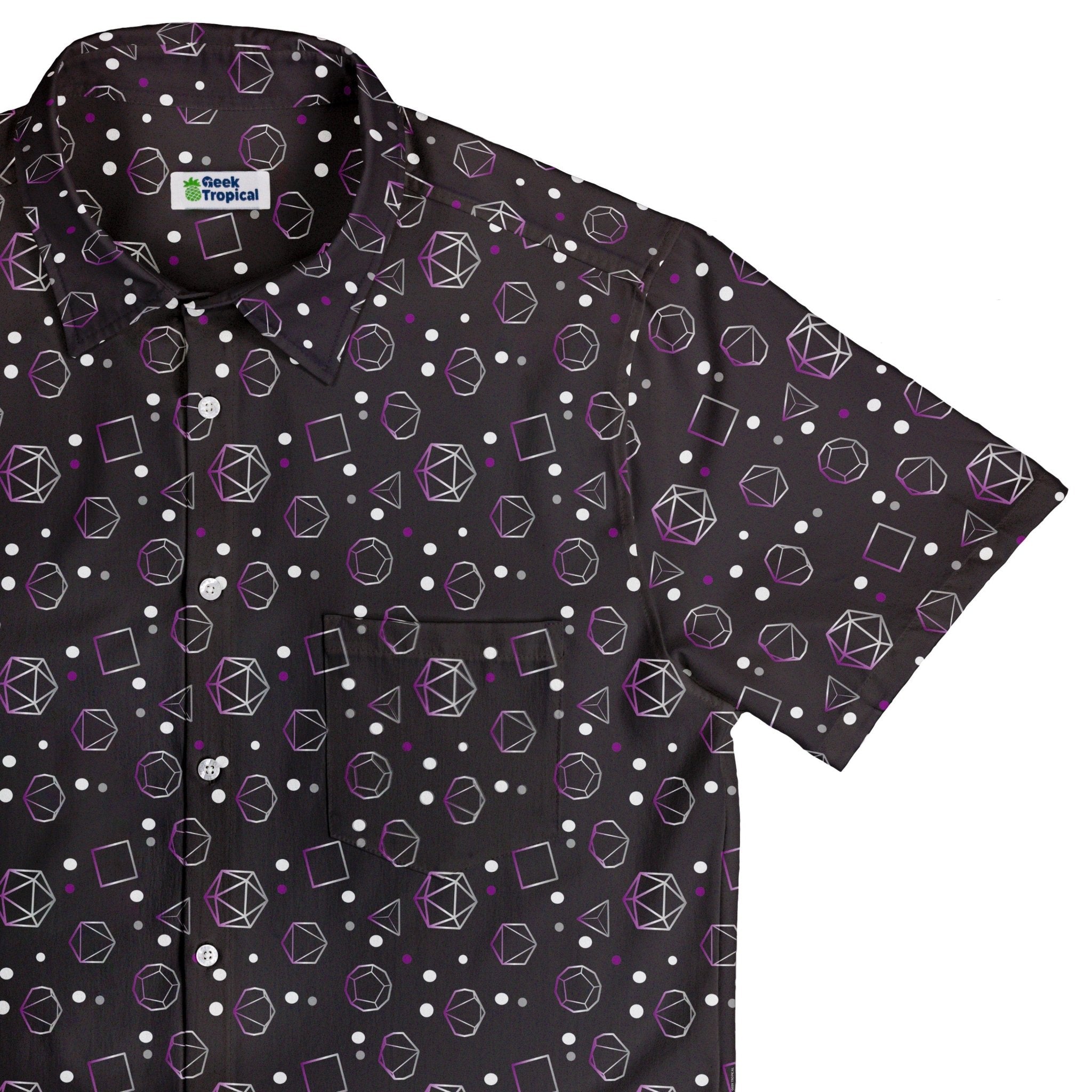Asexual Pride Flag DND Dice Button Up Shirt - adult sizing - Design by Heather Davenport - dnd & rpg print