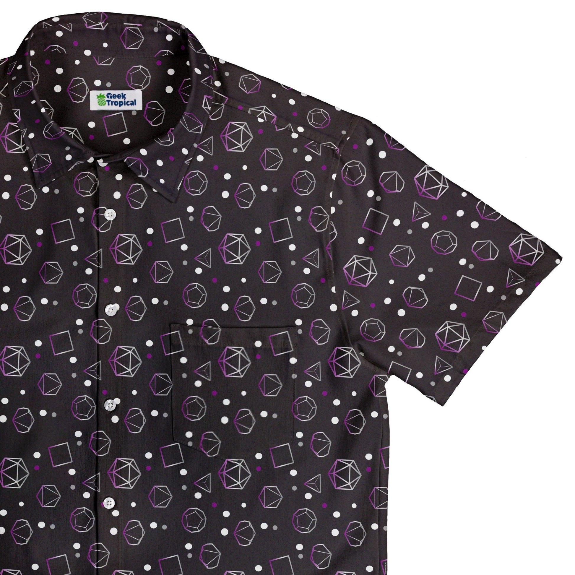 Asexual Pride Flag DND Dice Button Up Shirt - adult sizing - Design by Heather Davenport - dnd & rpg print