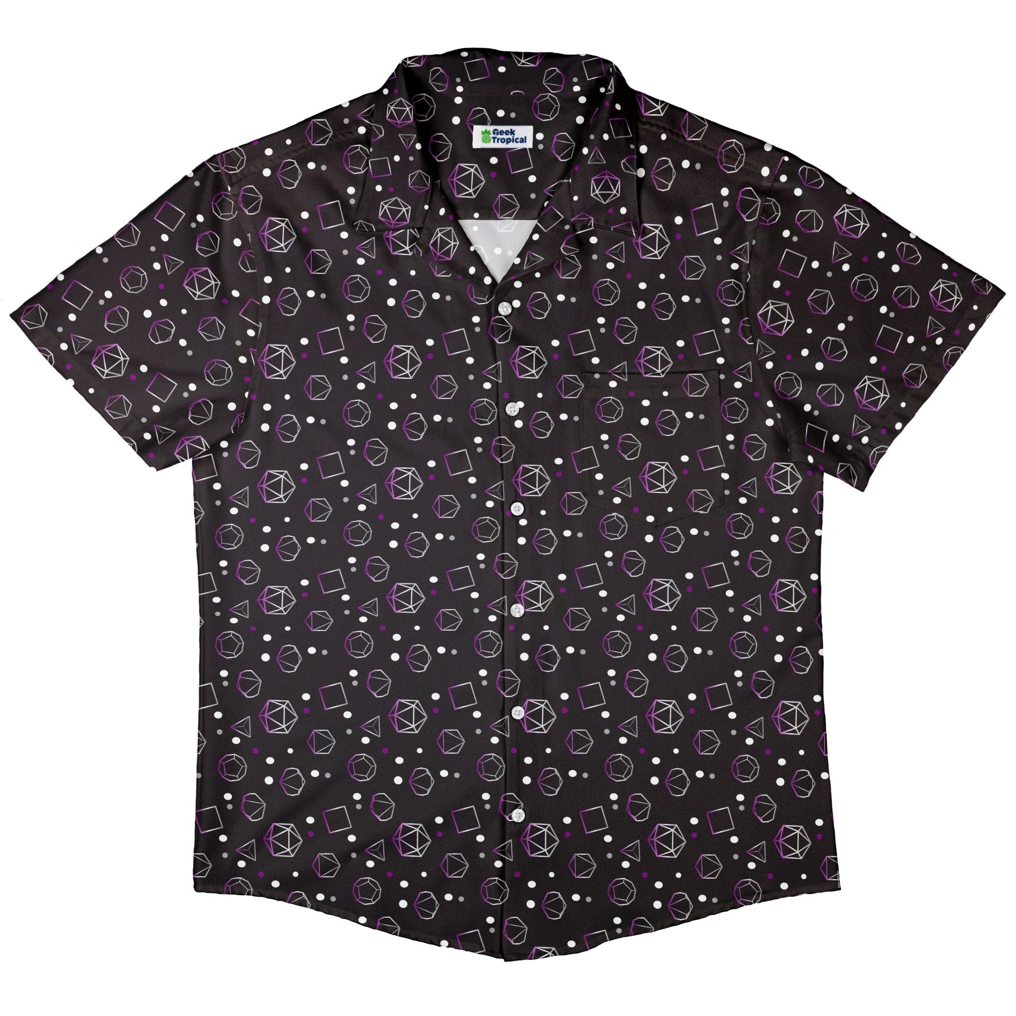 Asexual Pride Flag DND Dice Button Up Shirt - adult sizing - Design by Heather Davenport - dnd & rpg print