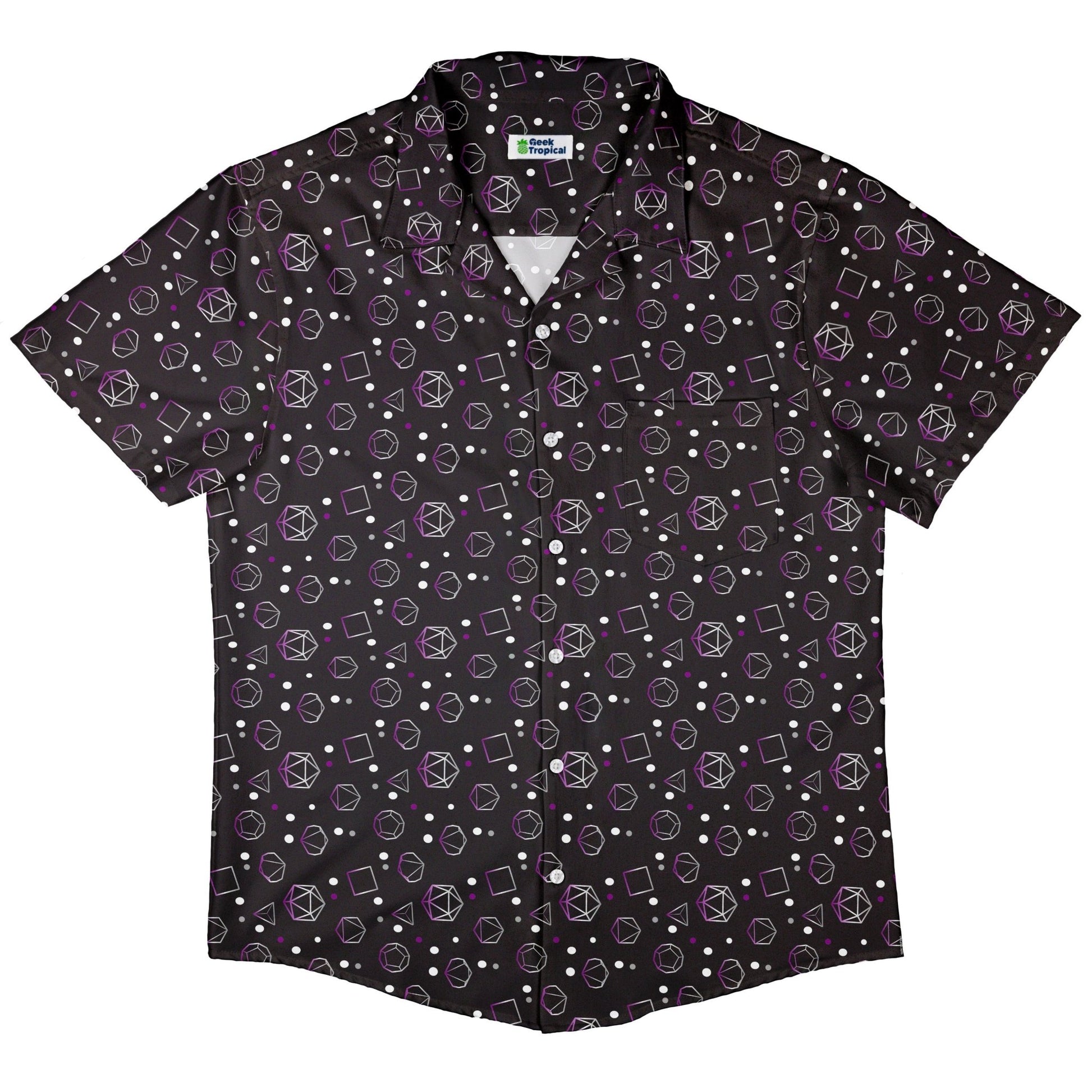 Asexual Pride Flag DND Dice Button Up Shirt - adult sizing - Design by Heather Davenport - dnd & rpg print