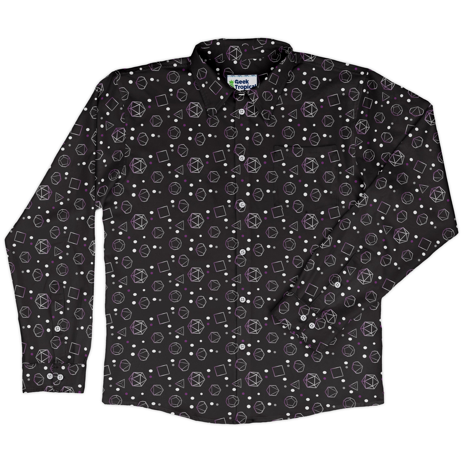 Asexual Pride Flag Dnd Dice Long Sleeve Button Up Shirt