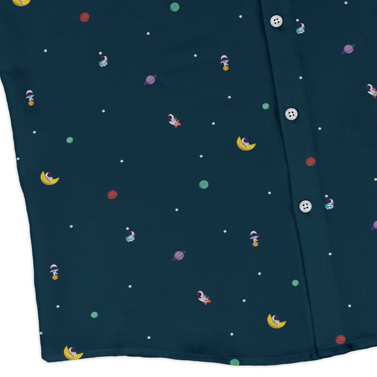 Astro Boy Space Long Sleeve Button Up Shirt Geek Nerd adult sizing FLOW DESC WRITING outer space & astronaut print