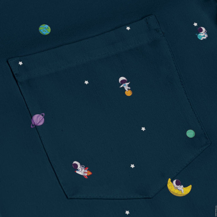 Astro Boy Space Long Sleeve Button Up Shirt Geek Nerd adult sizing FLOW DESC WRITING outer space & astronaut print
