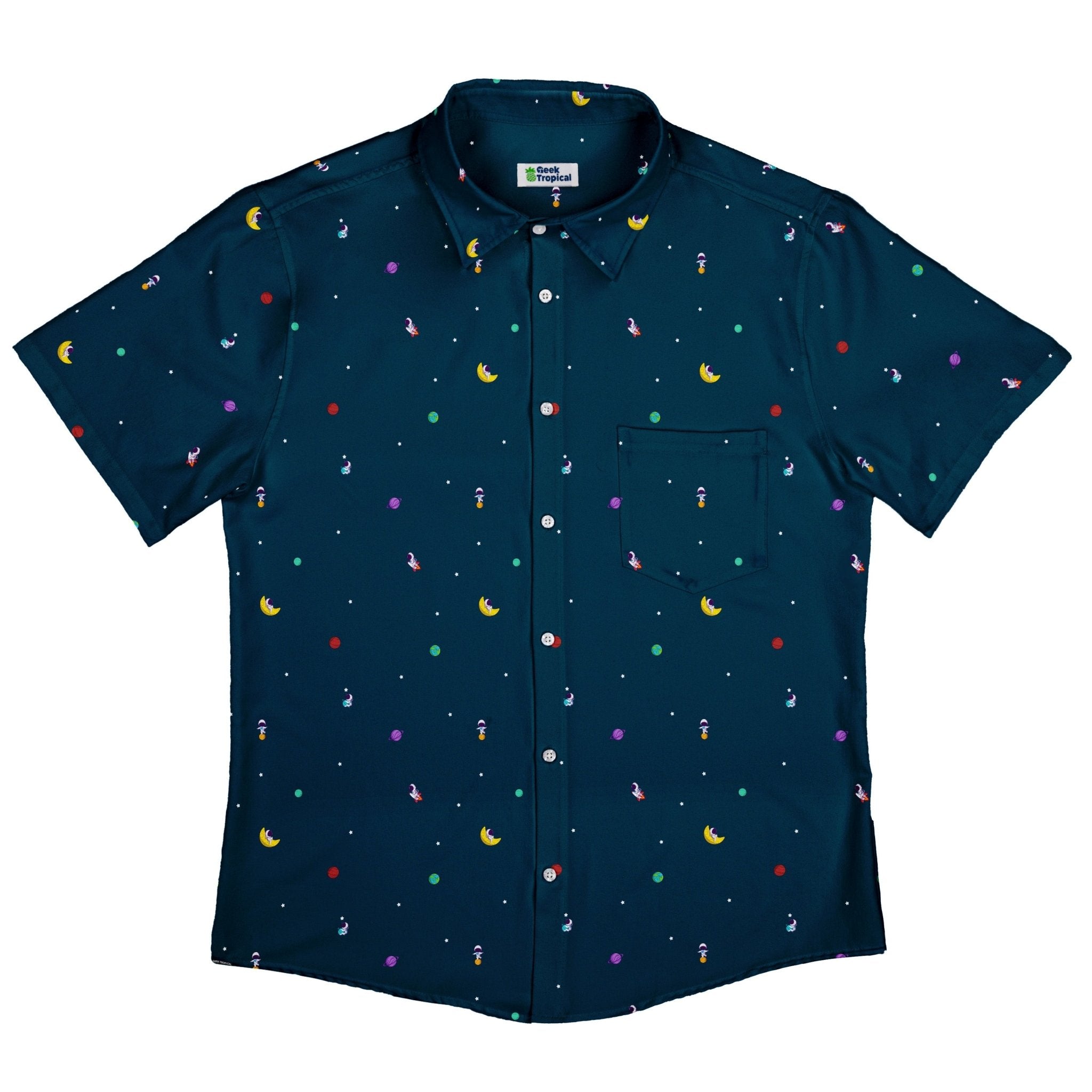 Astro Boy Space Button Up Shirt - adult sizing - outer space & astronaut print - Simple Patterns