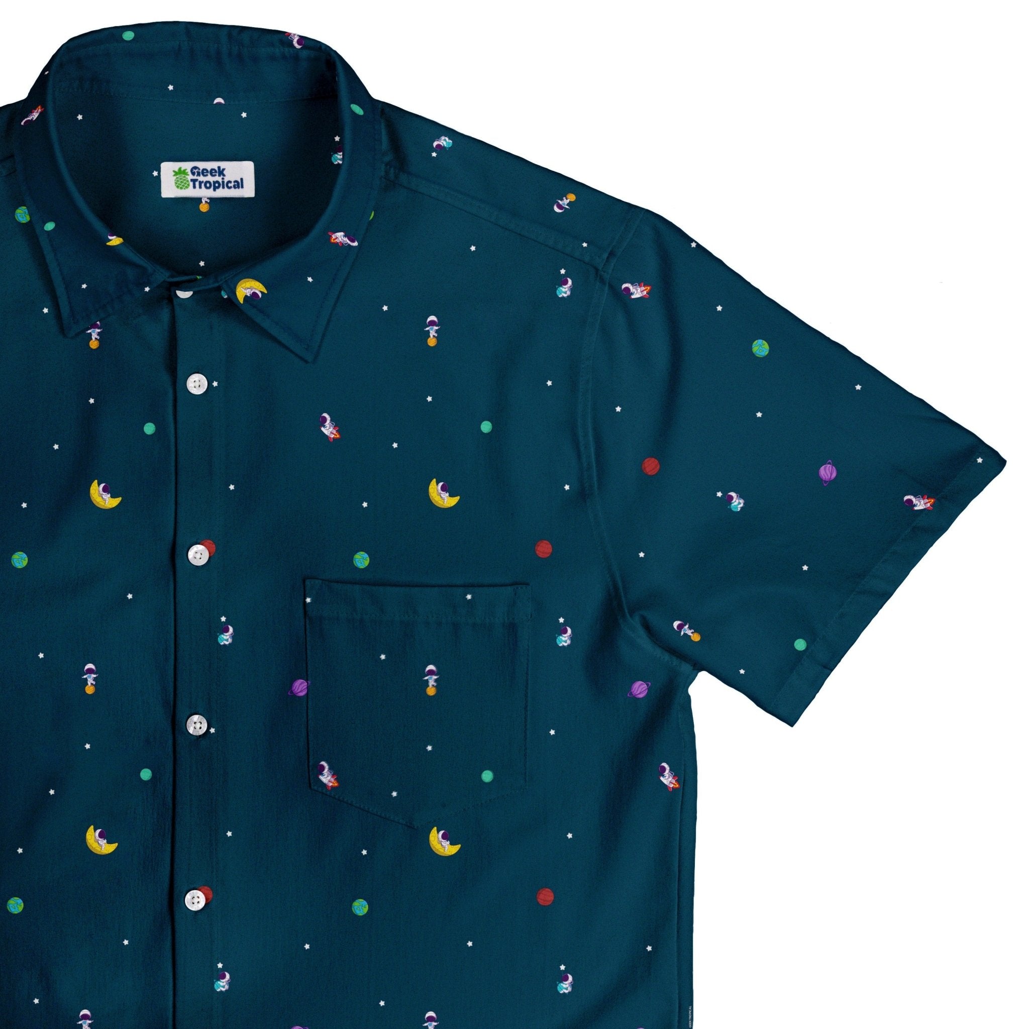 Astro Boy Space Button Up Shirt - adult sizing - outer space & astronaut print - Simple Patterns