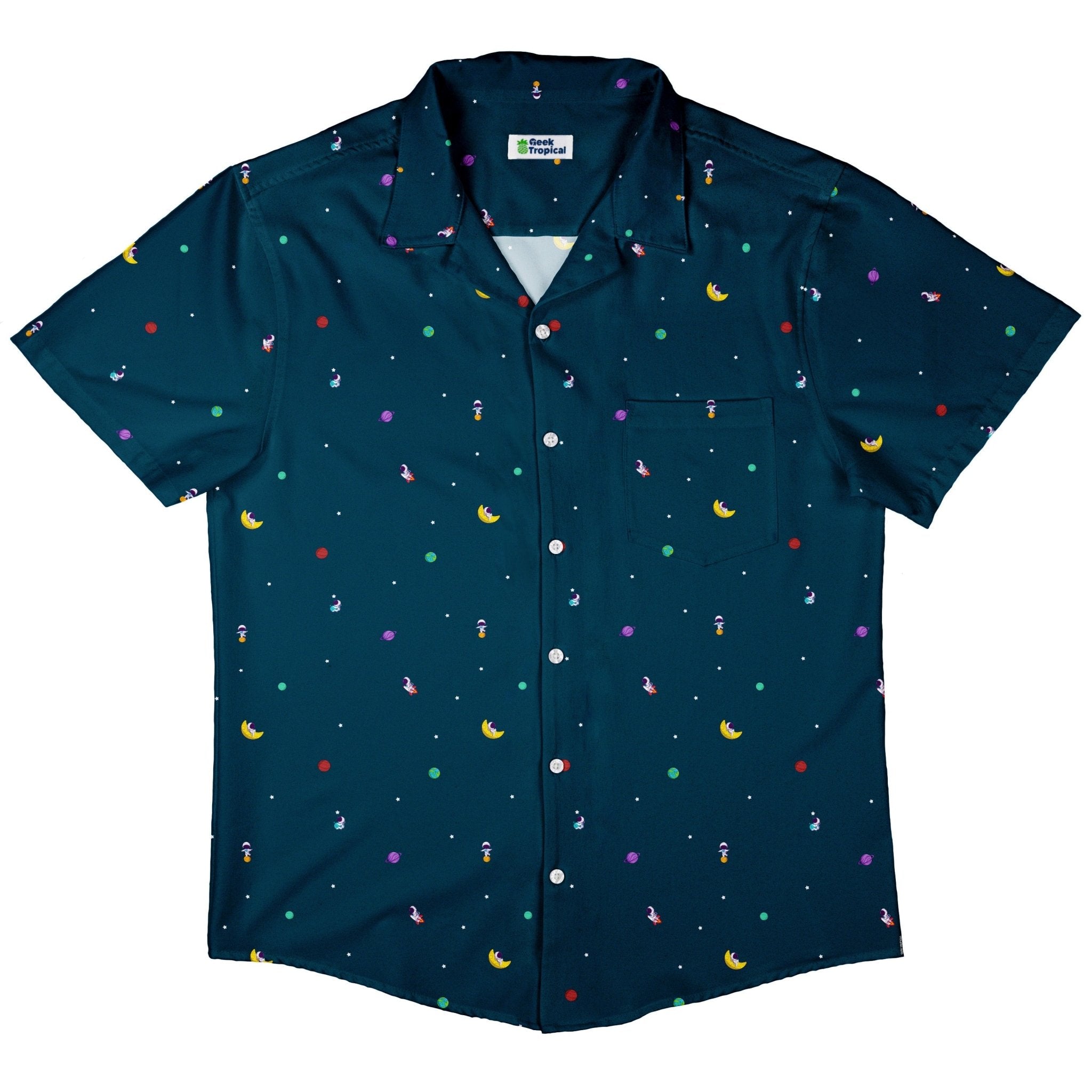 Astro Boy Space Button Up Shirt - adult sizing - outer space & astronaut print - Simple Patterns