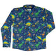 Astro Dino Dinosaur Outer Space Blue Long Sleeve Button Up Shirt Geek Nerd adult sizing dinosaur print FLOW DESC WRITING