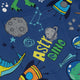 Astro Dino Dinosaur Outer Space Blue Long Sleeve Button Up Shirt Geek Nerd adult sizing dinosaur print FLOW DESC WRITING