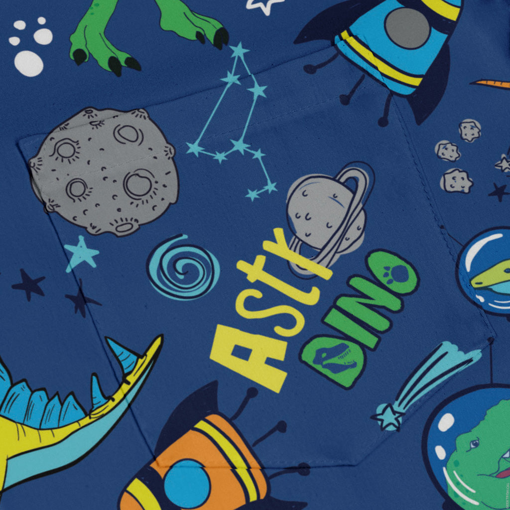 Astro Dino Dinosaur Outer Space Blue Long Sleeve Button Up Shirt