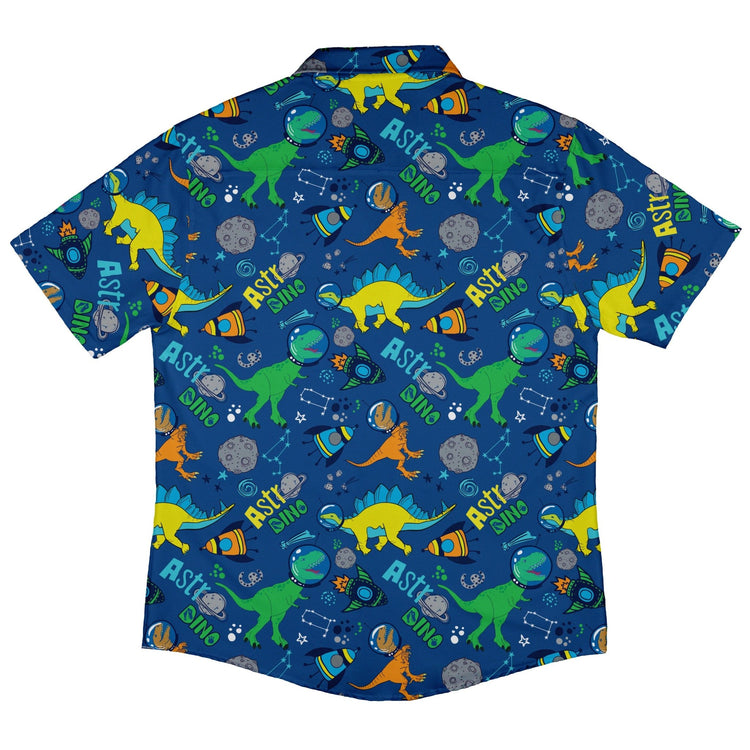 Astro Dino Dinosaur Outer Space Blue Button Up Shirt - adult sizing - dinosaur print - Maximalist Patterns