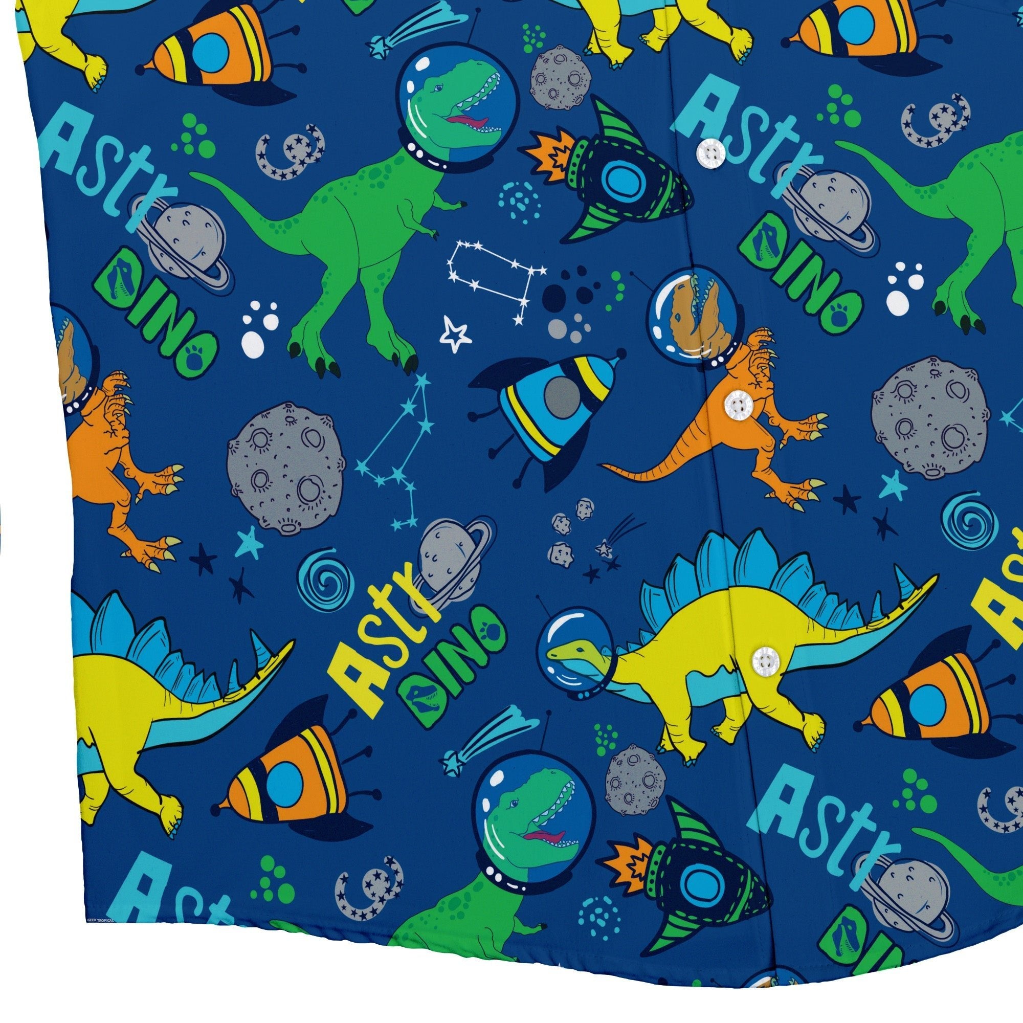 Astro Dino Dinosaur Outer Space Blue Button Up Shirt - adult sizing - dinosaur print - Maximalist Patterns