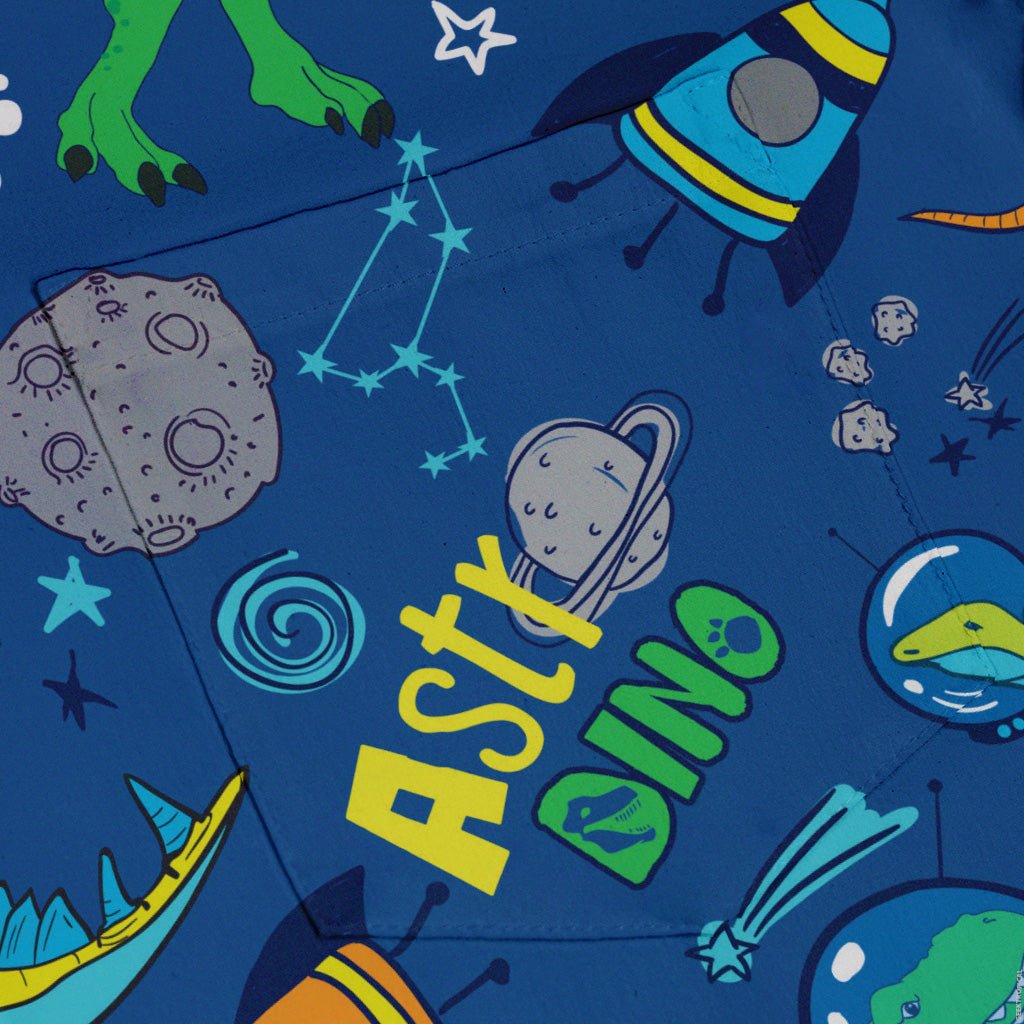 Astro Dino Dinosaur Outer Space Blue Button Up Shirt - adult sizing - dinosaur print - Maximalist Patterns