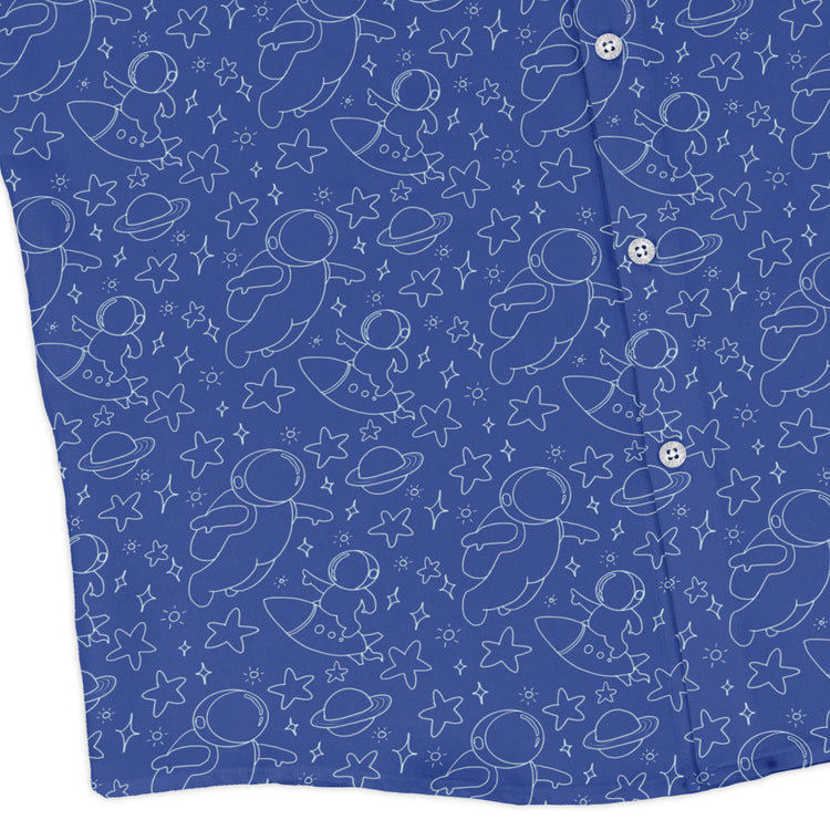 Astro Space Explorer Long Sleeve Button Up Shirt Geek Nerd adult sizing Design by Julie Kitzes FLOW DESC WRITING
