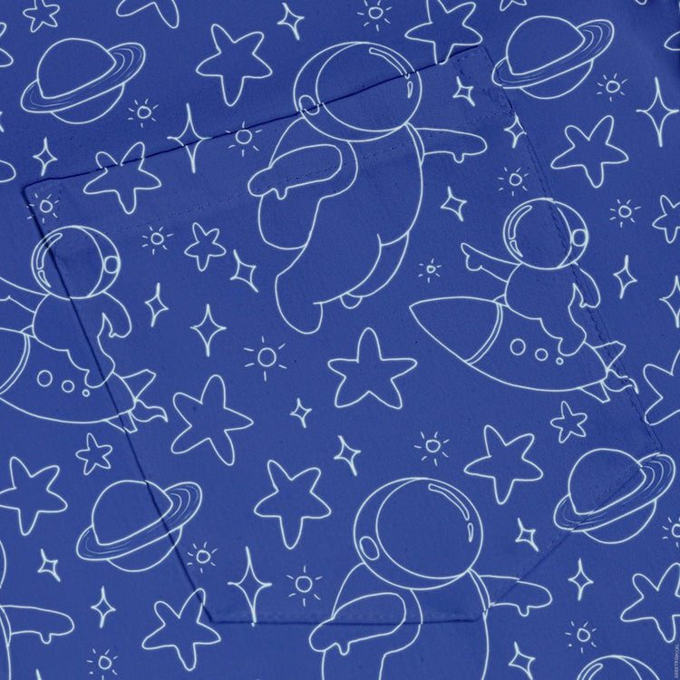 Astro Space Explorer Button Up Shirt Geek Nerd adult sizing Design by Julie Kitzes outer space & astronaut print