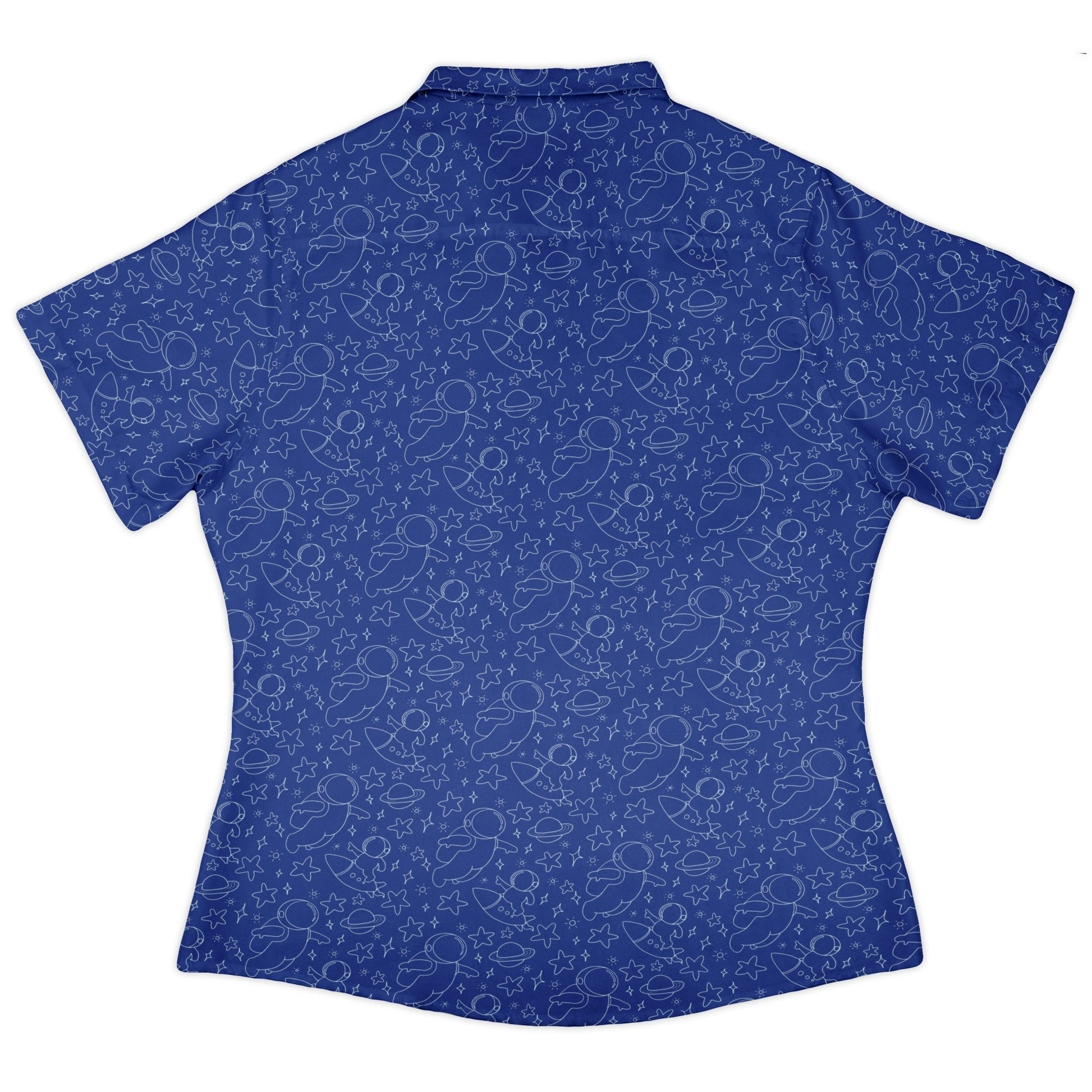 Astro Space Explorer Curvy Button Up Shirt Geek Nerd Design by Julie Kitzes outer space & astronaut print q225