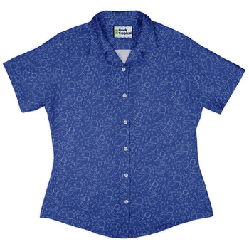 Astro Space Explorer Curvy Button Up Shirt Geek Nerd Design by Julie Kitzes outer space & astronaut print q225